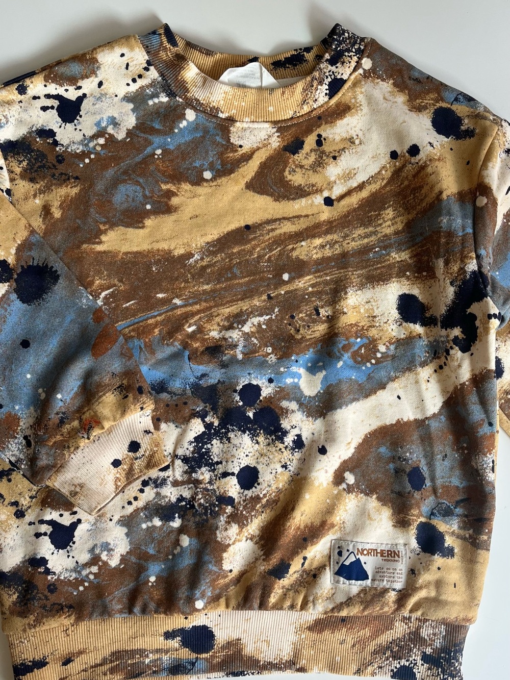 H&M Kids Sweatshirt in Tan, Blue & Navy Splatter Print